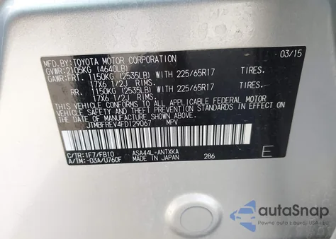 2015 Toyota Rav4 Le z USA, uszkodzony, nr VIN JTMBFREV4FD129067